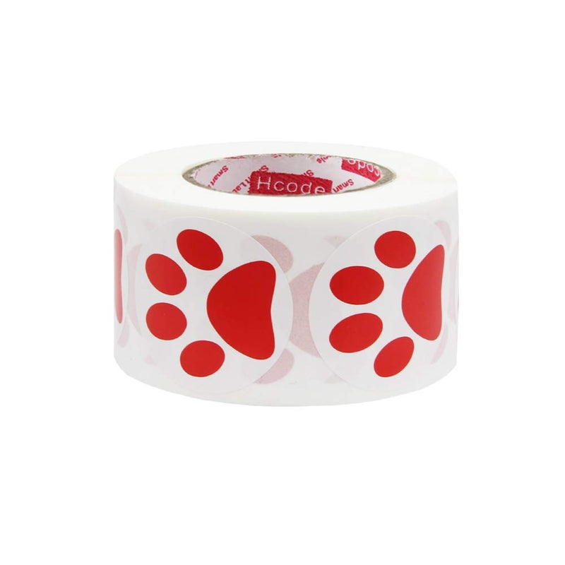 Hcode 1.5" Round Red Bear Paw Print Stickers Dog Puppy Paw Stickers 500 Pieces per Roll (1 roll, red) - Image 2